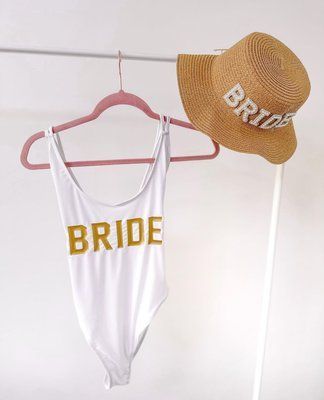 Купальник білий з золотим друкованим надписом Bride розмір M cl44 фото