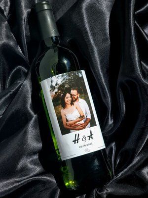 Наклейка на вино весільна із вашим фото, ініціалами та датою wp28 фото