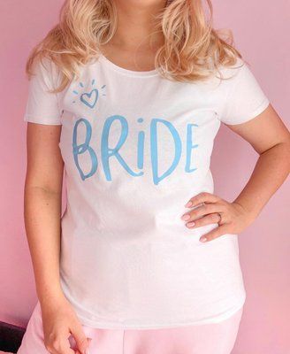 Футболка біла з блакитним надписом Bride cl17 фото